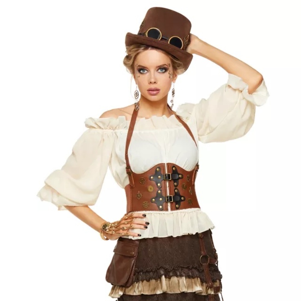 Steampunk Brown Corset Waist Cincher - Picture 7 of 8